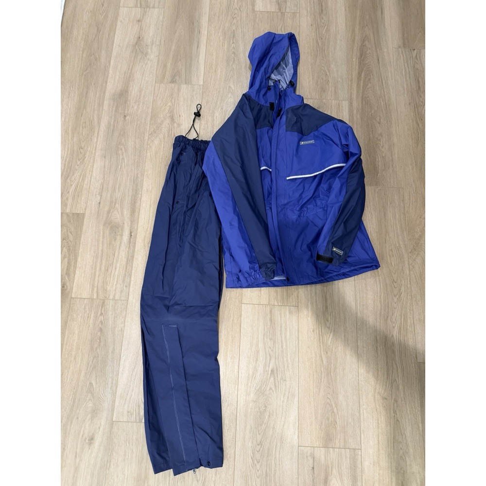 Stearns Men's 2-Piece Rain Suit Hooded w/ Pockets Medium Blue Jacket Pants